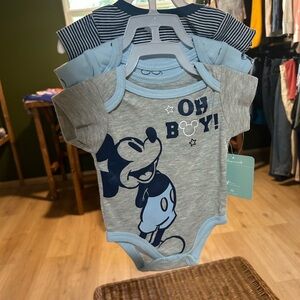 Disney Baby Blue and Gray Mickey Mouse Onesies (set of 3)